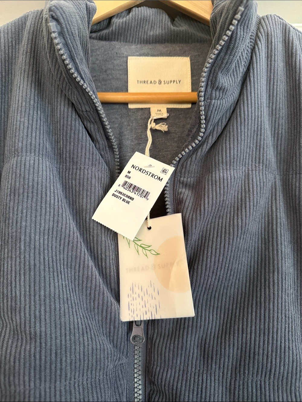 Thread & Supply Women’s Zipper Corduroy Puffer Vest - Dusty Blue M - Picture 2 of 4